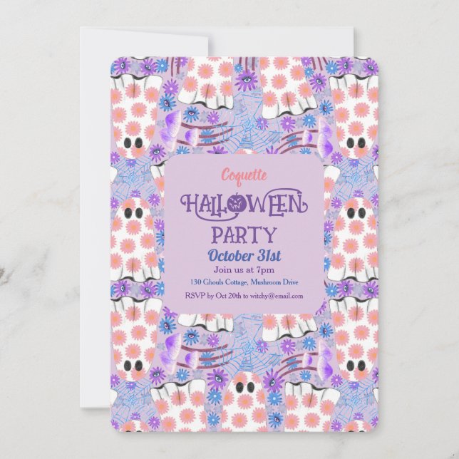 Invitación Fantasmas florales de Pastel Halloween (Anverso)