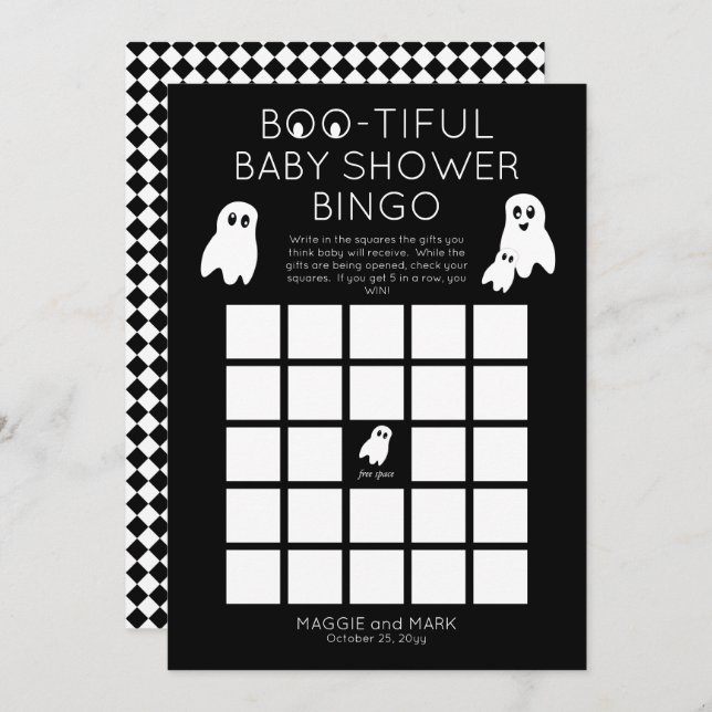 Invitación Fantasmas Halloween Boro Bingo de Baby Shower (Anverso / Reverso)