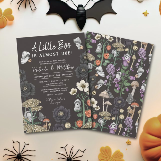 Invitación Fantasmas negros modernos codifican Baby Shower de (Black a little boo is almost due halloween baby shower invitations)