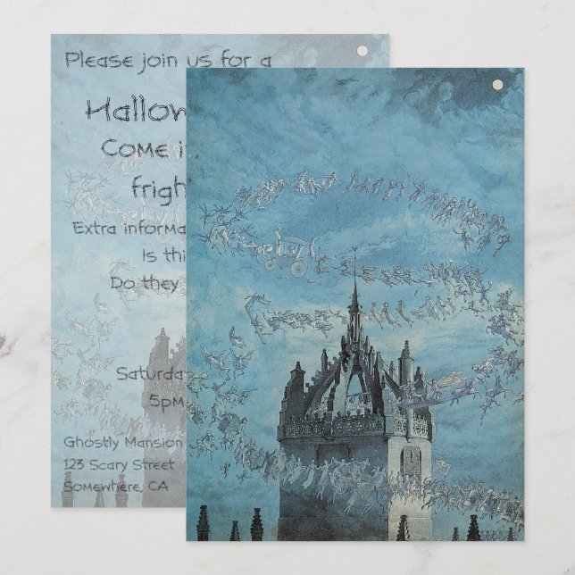 Invitación Fantasmas volando alrededor de la torre de la igle (Anverso / Reverso)