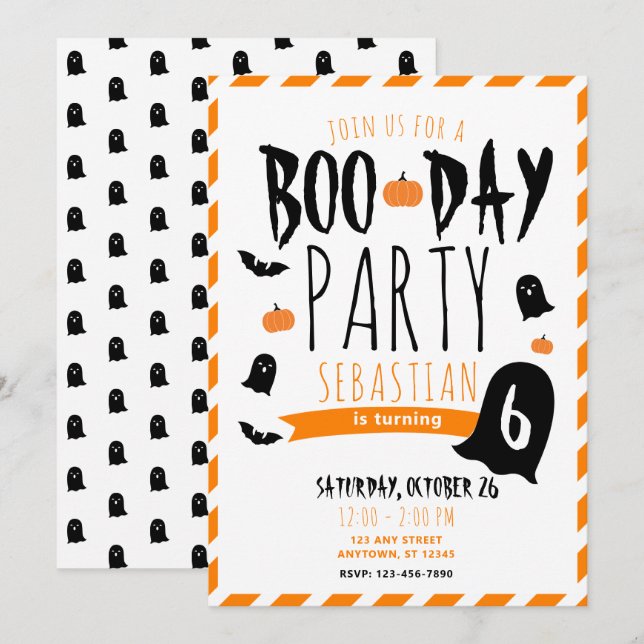 Invitación Fantasmas y murciélagos en el cumpleaños de Hallow (Anverso / Reverso)