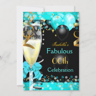 Invitación Fantástica Fiesta de Cumpleaños Champán Azul Teal 