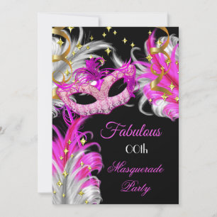 Invitación Fantástica Fiesta de Cumpleaños Mascarada Rosa Fuc
