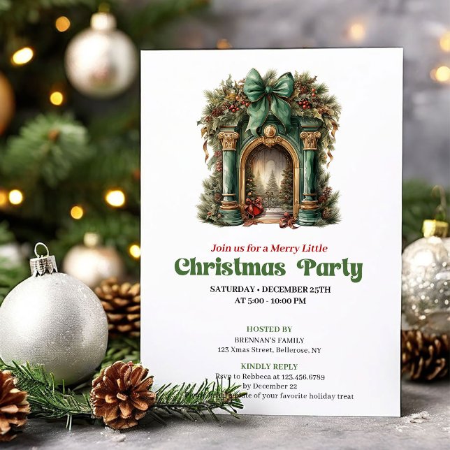 Invitación Fantástica fiesta navideña victoriana junto a la c (Whimsical Victorian Christmas fireplace party Invitation)