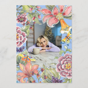 Invitación Fantástico 50 Tropical Floral Azul 50 cumpleaños