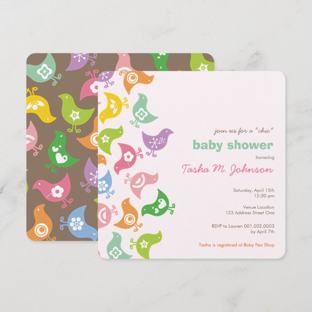 Invitación Fantástico Arcoíris Retro de Pollitos Dulce Baby S (Anverso / Reverso)