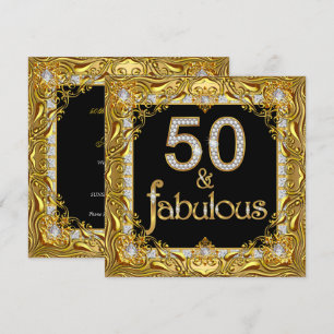 Invitación Fantástico Cumpleaños 50 de Oro Diamante en Negro