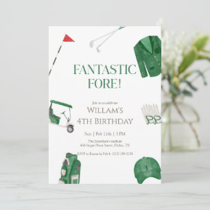 Invitación Fantástico Fore Preppy Golf Cumpleaños Infantil