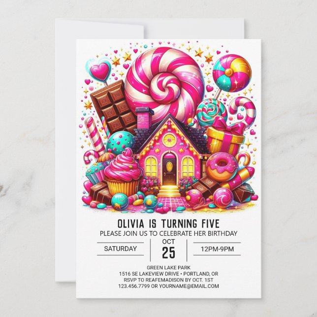Invitación Fantasy Adorable Candyland Cumpleaños Digital (Anverso)
