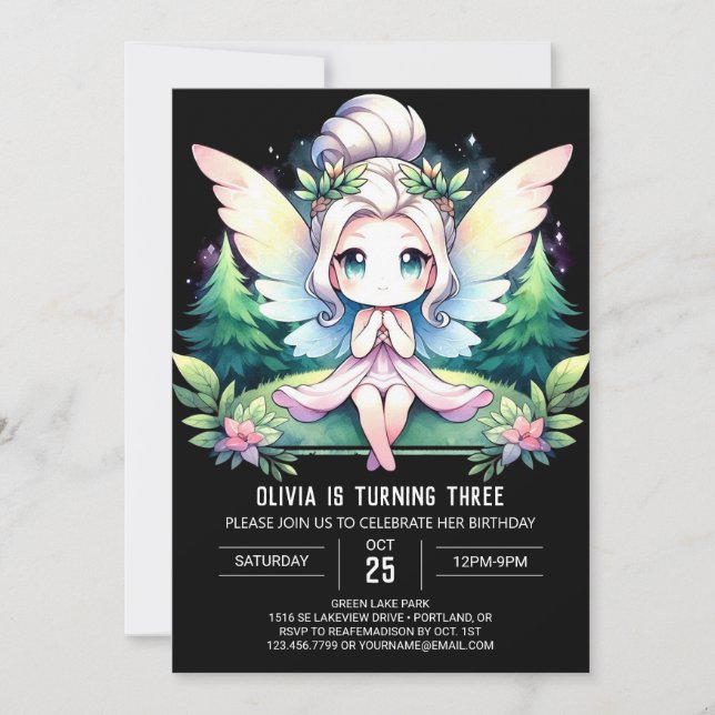 Invitación Fantasy Adorable Fairy Birday (Anverso)