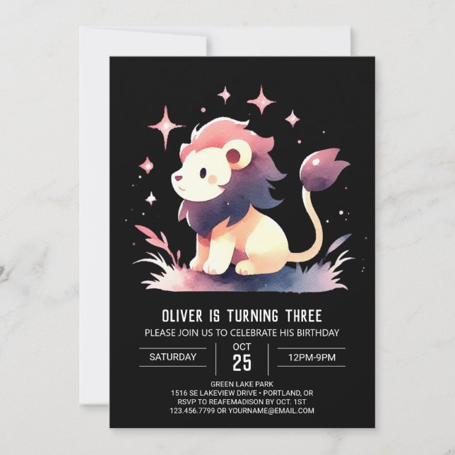 Invitación Fantasy Adorable León Cumpleaños (Anverso)