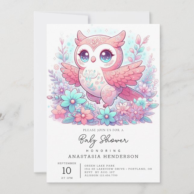 Invitación Fantasy Adorable Owl Baby Shower (Anverso)