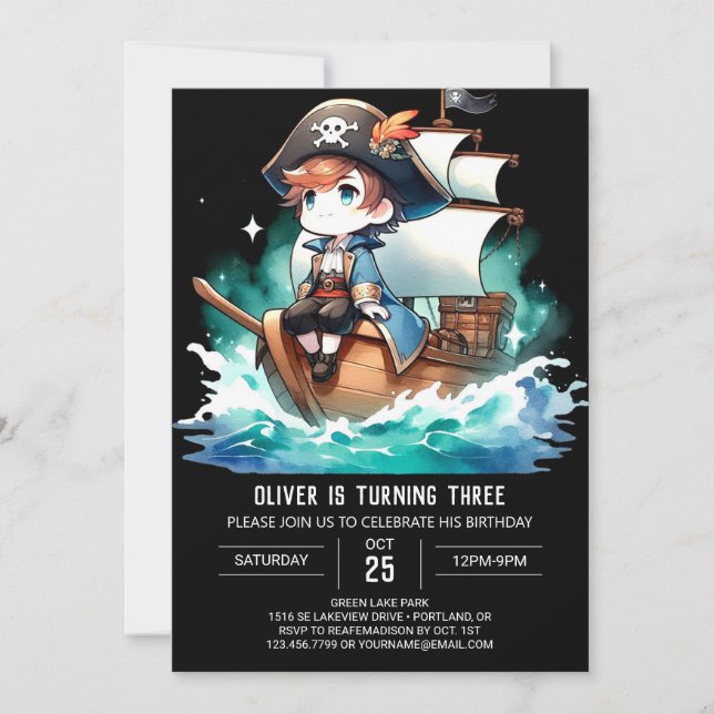 Invitación Fantasy Adorable Pirate Cumpleaños (Anverso)
