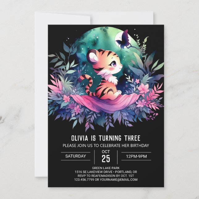 Invitación Fantasy Adorable Tigre Cumpleaños (Anverso)