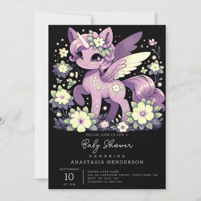 Invitación Fantasy Adorable Unicorn Baby Shower (Anverso)