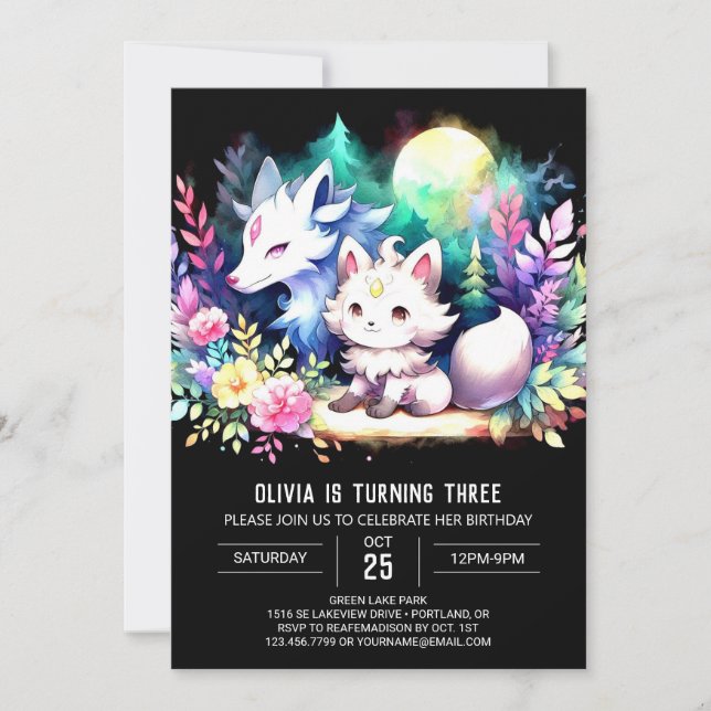 Invitación Fantasy Adorable Wolf Birthday (Anverso)