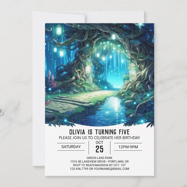 Invitación Fantasy Adorable Woodland Cumpleaños Digital (Anverso)
