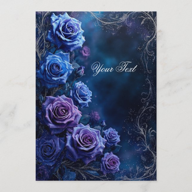 Invitación Fantasy Blue and Purple Wedding Roses (Anverso)