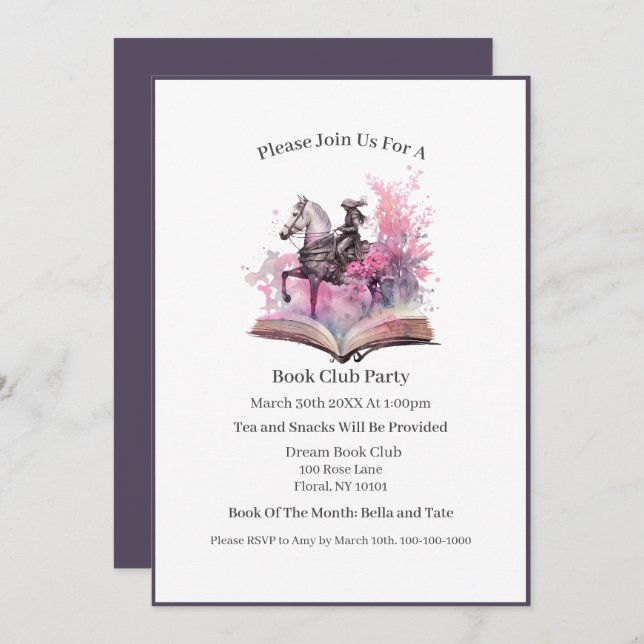 Invitación Fantasy Book Lover, Book Club (Anverso / Reverso)
