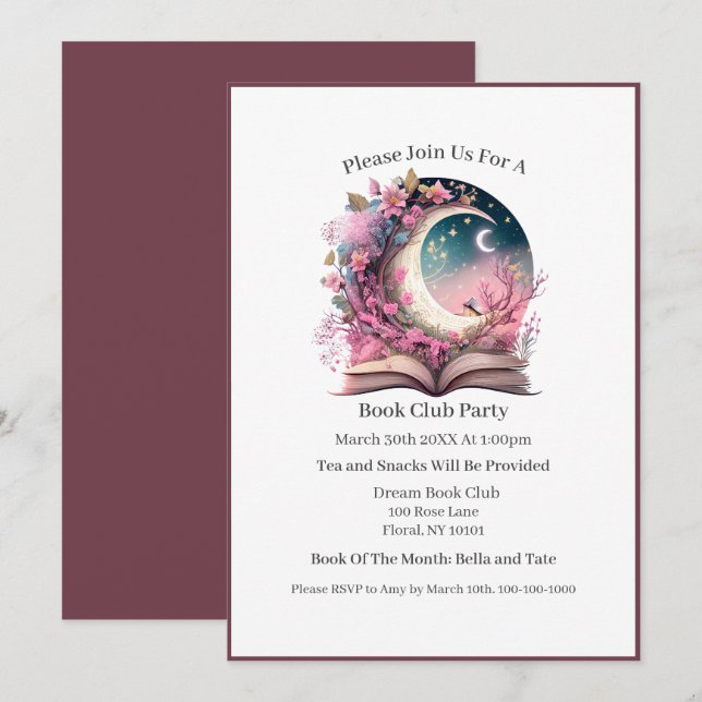 Invitación Fantasy Book Lover, Book Club (Anverso / Reverso)