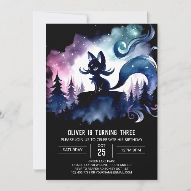Invitación Fantasy Cute Cat Birday (Anverso)