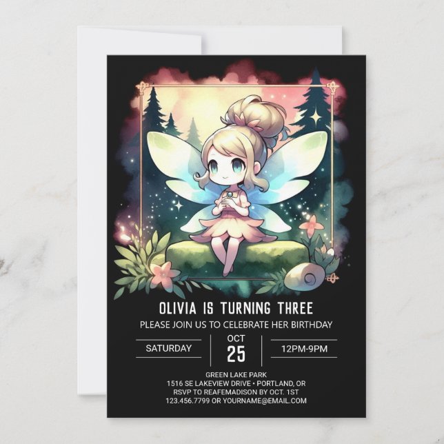 Invitación Fantasy Cute Fairy Birday (Anverso)
