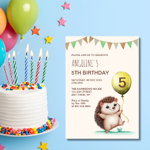 Invitación Fantasy Cute Happy Hedgehog Balloon Birday