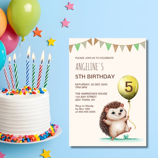 Invitación Fantasy Cute Happy Hedgehog Balloon Birday (Subido por el creador)