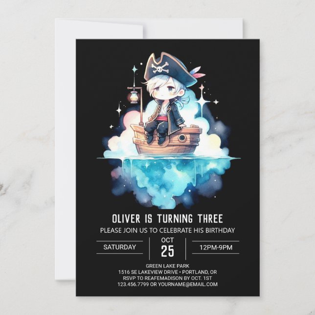 Invitación Fantasy Cute Pirate Cumpleaños (Anverso)