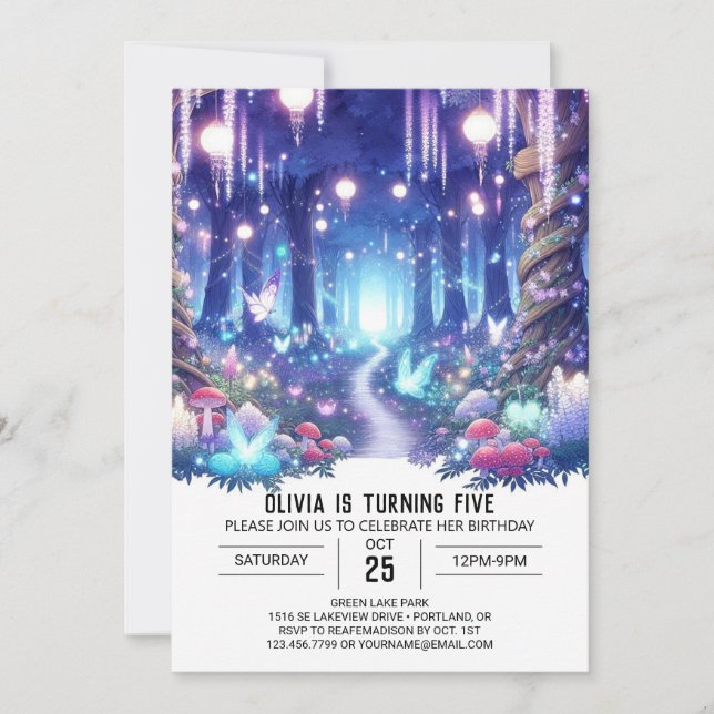 Invitación Fantasy Cute Woodland Cumpleaños Digital (Anverso)