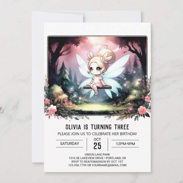 Invitación Fantasy Design Fairy Birday (Anverso)