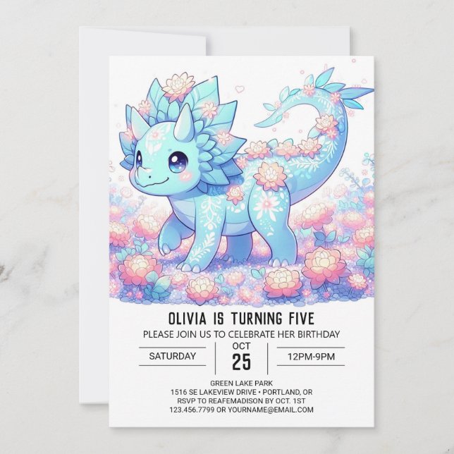 Invitación Fantasy Dino Dinosaur Digital Birday (Anverso)