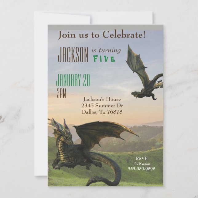 Invitación Fantasy Dragon Fiesta de cumpleaños de Serpiente M (Anverso)