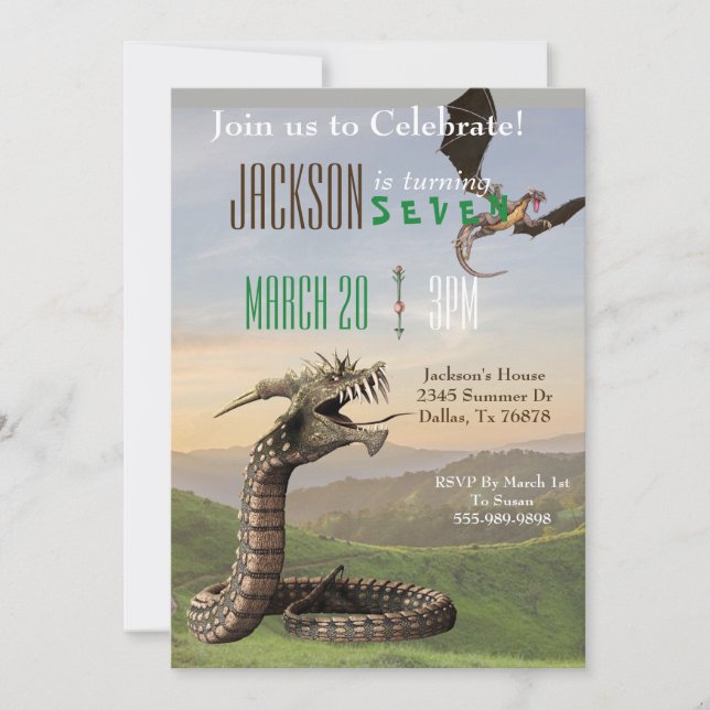 Invitación Fantasy Dragon fiesta de cumpleaños de Serpiente M (Anverso)