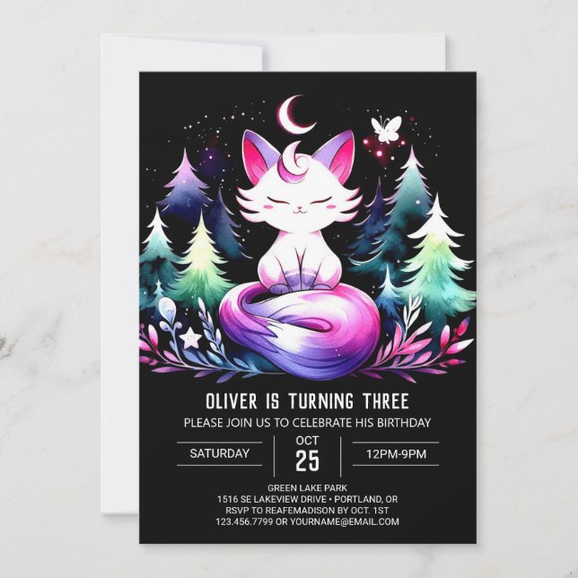 Invitación Fantasy Elegant Cat Birthday (Anverso)
