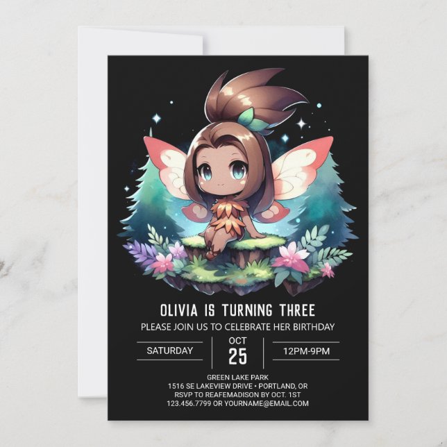 Invitación Fantasy Elegant Fairy Birday (Anverso)