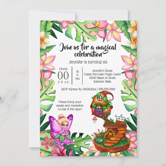 Invitación Fantasy fairhouse flores tropicales goblin fiesta (Anverso)