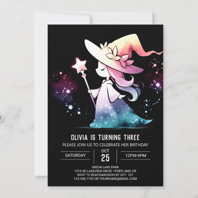 Invitación Fantasy Modern Wizard Cumpleaños (Anverso)