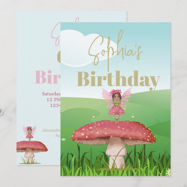 Invitación Fantasy Mushroom Fairy Birthday Personalizado (Anverso / Reverso)