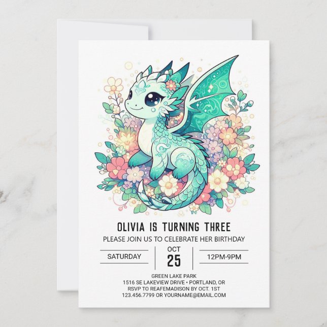 Invitación Fantasy Pastel Dragon Cumpleaños (Anverso)