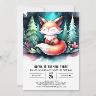Invitación Fantasy Pastel Fox Birthday digital