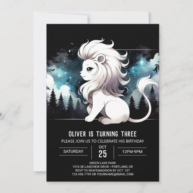 Invitación Fantasy Pastel Lion Cumpleaños (Anverso)