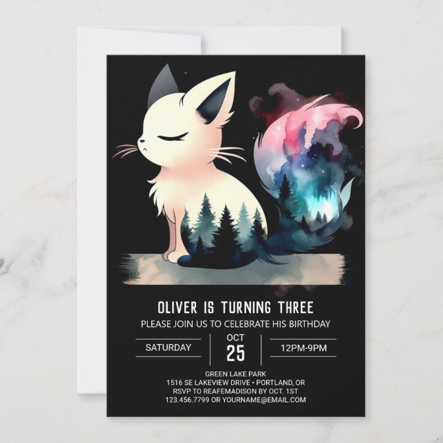 Invitación Fantasy Personalizado Cat Cumpleaños (Anverso)