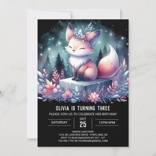 Invitación Fantasy Personalizado Fox Birthday digital (Anverso)