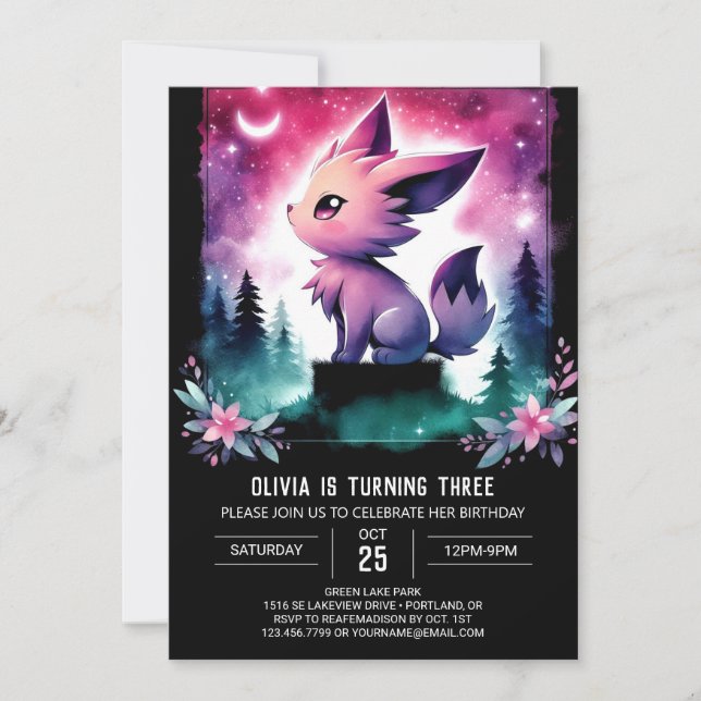 Invitación Fantasy Personalizado Wolf Birthday (Anverso)