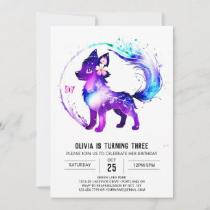 Invitación Fantasy Purple Wolf Chica digital Cumpleaños