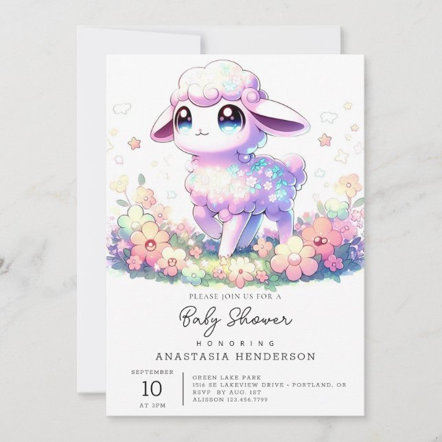 Invitación Fantasy Sheep Baby Shower (Anverso)