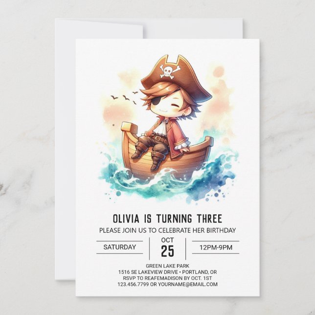 Invitación Fantasy Ship Pirate Cumpleaños (Anverso)