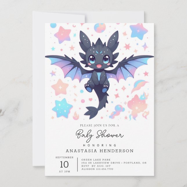 Invitación Fantasy Sweet Dragon Baby Shower (Anverso)