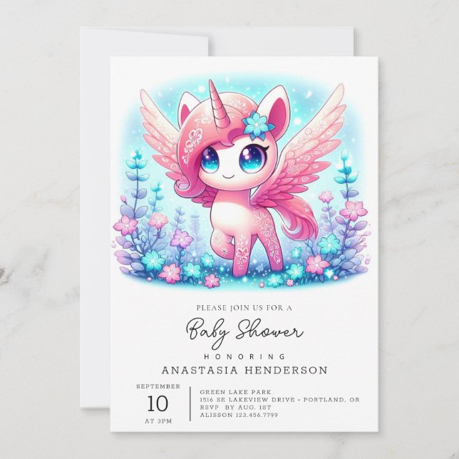 Invitación Fantasy Unicorn Baby Shower (Anverso)